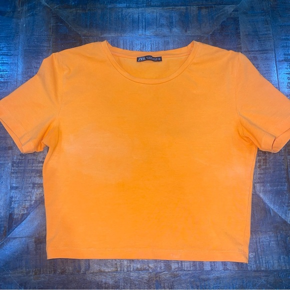 Zara Short Sleeve T- Shirt Basic Cotton Top Orange Color Size Medium - Picture 4 of 8